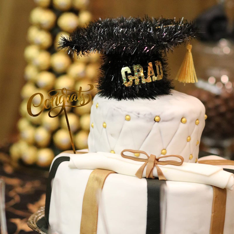 وولاين غلاف كعكة التخرج من Whaline 2025، غلاف كعكة أكريليك ذهبي، تهنئة التخرج، لقد فعلتها، تهانينا، 5 تصميمات لطاولة مركزية، أعواد مقبلات الطعام لحفلات التخرج، لوازم ديكور الكعك، 10 قطع - Image 5